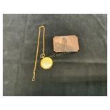 Gold-Tone Pocket Watch with Chain and Bronze Belt