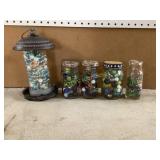 Marbles in Jars and Metal Lantern