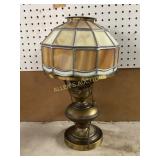 Brass Table Lamp with Stained Glass Shade