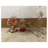 Decorative Items: Table Lamp, Oil Lamp, and Reinde