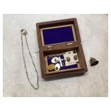 Carved Wooden Box with Jewelry Assortment