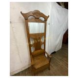 Oak Hall Chair with Storage and Mirror