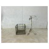 Metal Wire Basket and Wrought Iron Plant Stand