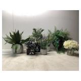 Faux Potted Plants and Wall Decor