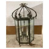 Wrought Iron and Glass Lantern Chandelier