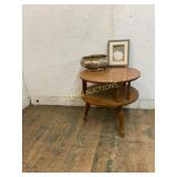 Round Two-Tier Wood Table with Decor Items