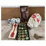 Collectibles Including Piggy Bank and Teddy Bear