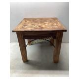 Square Wood Side Table with Inlaid Top