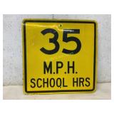 Yellow 35 MPH School Hours Traffic Sign