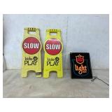 Warning Signs and Lone Star Beer Light Sign