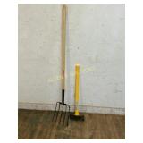 Pitchfork and Fiberglass-Handled Sledgehammer