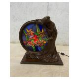 Stained Glass Lamp with Bronze-Look Sculpture Base