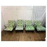 Four Metal Patio Armchairs with Cushions