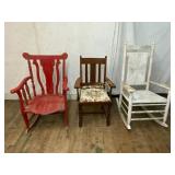 Three Wooden Chairs, Including Two Rockers