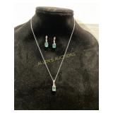 Sterling Silver Necklace and Earrings Set with Gem