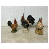 Three Rooster Figurines