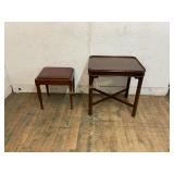 Mahogany Side Table and Upholstered Stool
