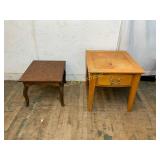 Two Wooden Side Tables With Drawer and Curved Legs