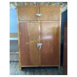 Wooden Wardrobe with Shelving and Hanging Rod
