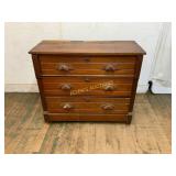 Three-Drawer Wood Chest with Carved Pulls