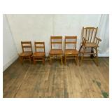 5 Wooden Chairs Including High Chair