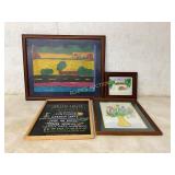 Framed Artworks and Chalkboard Sign