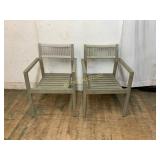 Slatted Wood Chairs with Rope Backrests