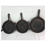 3 Wagner Ware Cast Iron Skillets