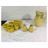 Corn Cob Ceramic Pitcher and Cups Set