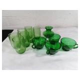 Green Glass Drinkware and Vase
