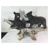 Sculpted Bear Cub Yard Art on Log