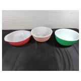 3 Colored Pyrex Mixing Bowls