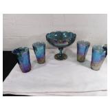 Carnival Glass Compote and Tumbler Set
