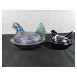 Carnival Glass Hen on Nest Dishes