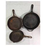 3 Lodge Cast Iron Skillets