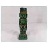 Jade Aztec-Style Statue with Gold Accents
