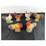 6 Painted Chicken Figurines