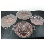 4 Pink Depression Glass Platters