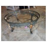 Oval Glass Top Coffee Table with Metal Base