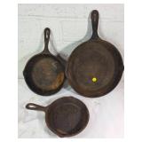 3 Lodge Cast Iron Skillets