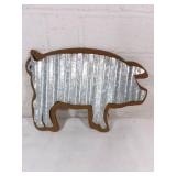 Galvanized Metal and Wood Pig Wall Art