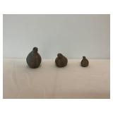 3 Brass Quail Figurines