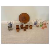 Shot Glass and Wooden Cups