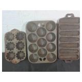3 Cast Iron Cornbread Molds