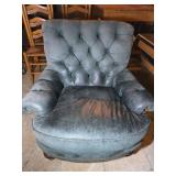 Blue Tufted Leather Armchair