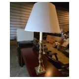 Brass Tabletop Office Lamp with White Shade