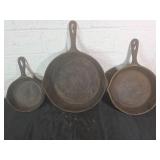3 Cast Iron Skillets with Loop Handles