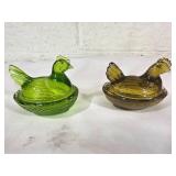 Green Glass Hen on Nest Dishes