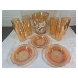 Irish Bone and Orange Carnival Glass Set
