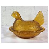 Amber Glass Hen on Nest Dish